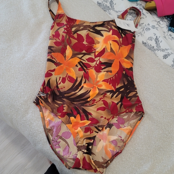 NEW SPEEDO Orange And Brown Floral One Piece Swimsuit Size 18 Vintage - Picture 9 of 13